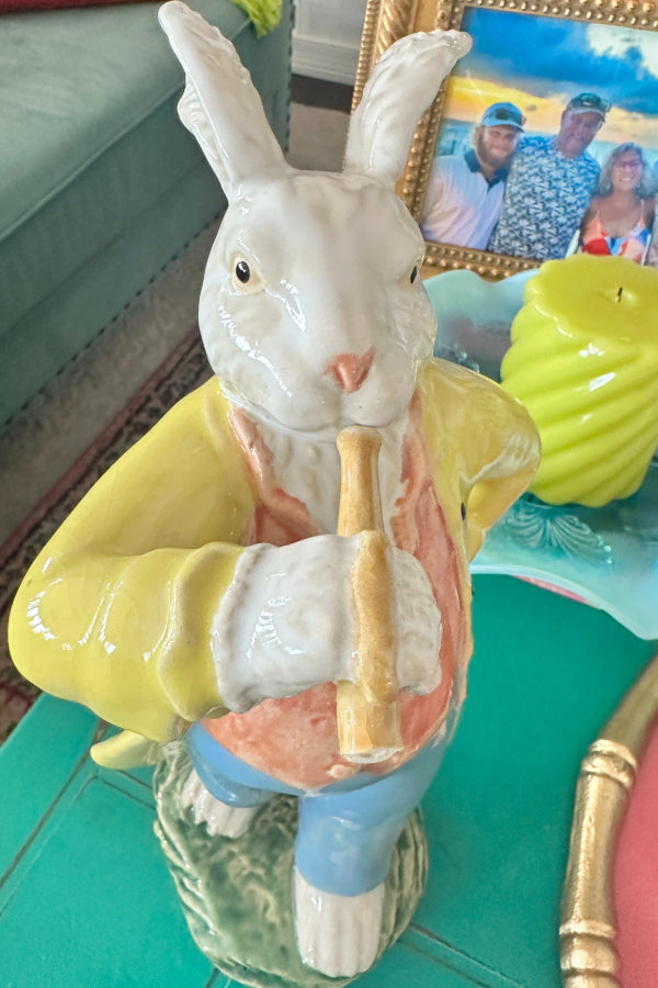 Vintage Ceramic Rabbit Musician Figurines , Victorian Dressed, 3 Available, Each Sold Separately, (2 have instrument ends broken)