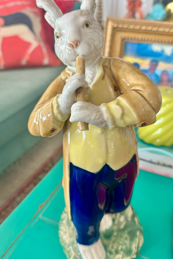 Vintage Ceramic Rabbit Musician Figurines , Victorian Dressed, 3 Available, Each Sold Separately, (2 have instrument ends broken)