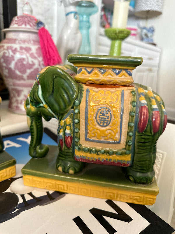 Vintage Elephant Figurine, Green and Yellow, 2 Available, EACH SOLD SEPARATELY