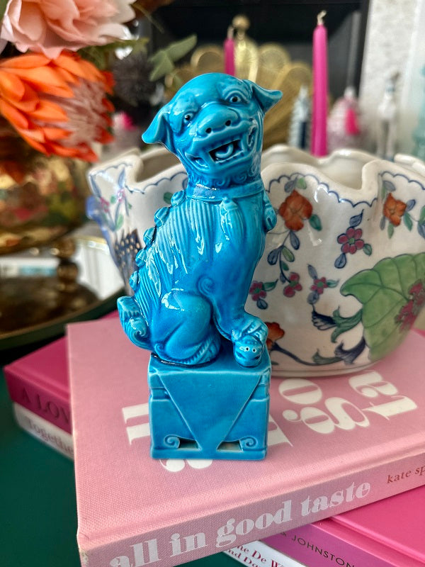 Vintage Foo Dog, Blue Ceramic, Mid Century Modern Small Size, 2 Available, EACH SOLD SEPARATELY