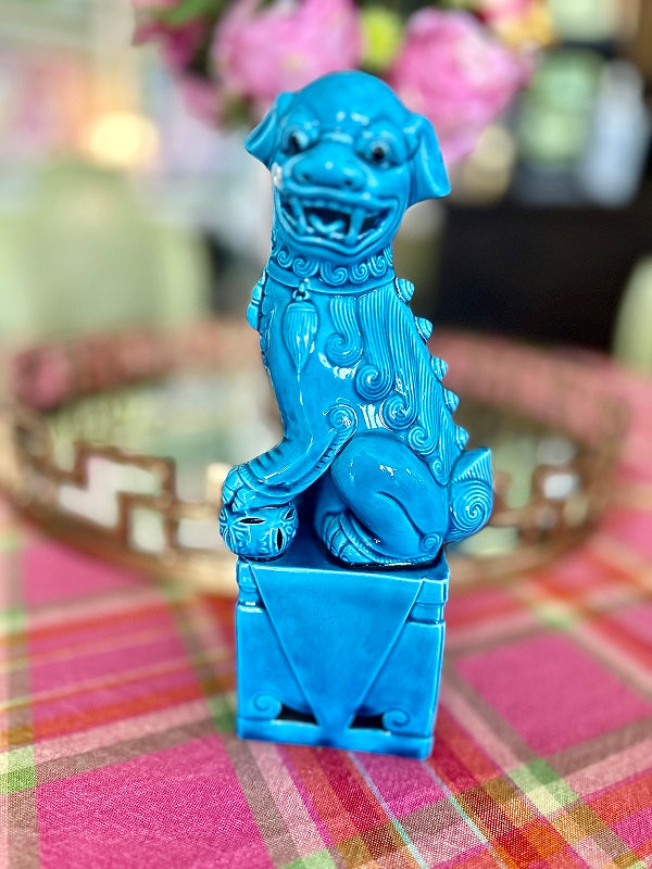 Vintage Foo Dog, Blue Ceramic, Mid Century Modern Large Size, 2 Available, EACH SOLD SEPARATELY