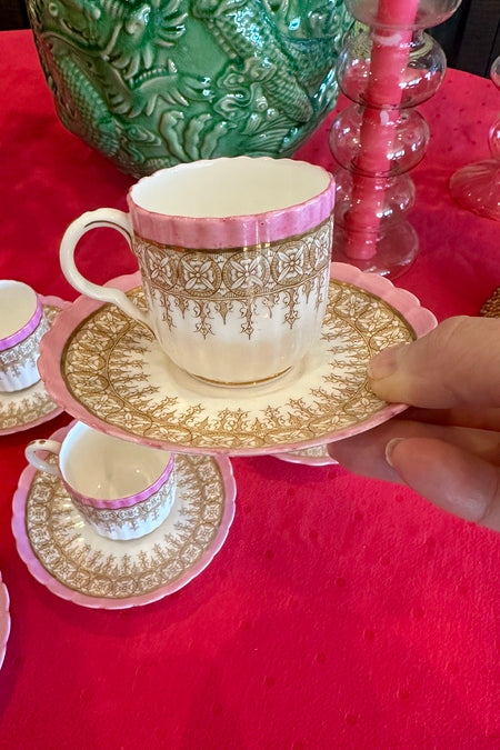 Antique Demitasse Cup and Saucer Set, Royal Worcester, 1800s, Bone China Porcelain,Pink and White Set of 5 or sold individually