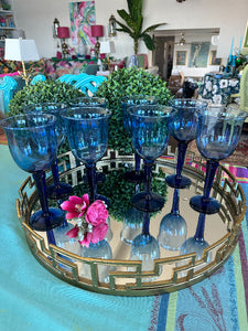 Vintage Wine Glasses, Hand Blown, Stemmed, Blue Glass