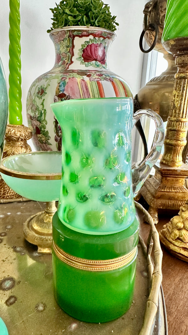 Vintage Creamer, Pitcher Fenton Glass Green Coin Dot – The House