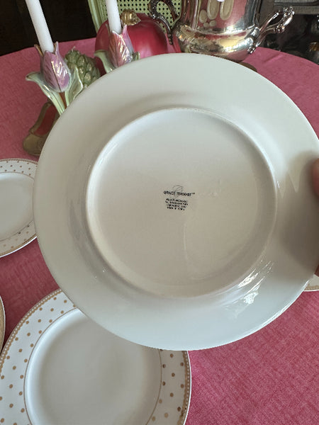 Salad Plates, Gold Dot on Cream Background, Set of 6