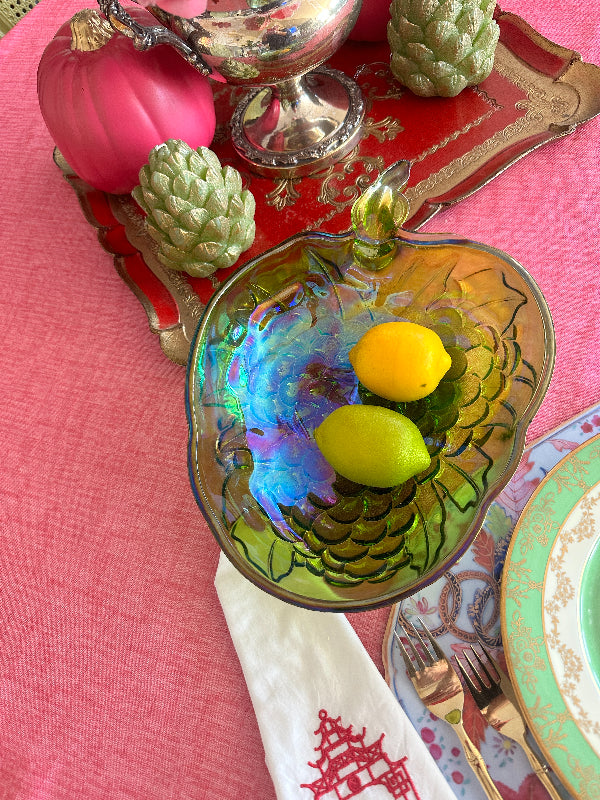 Vintage Serving Bowl, Indiana Glass, Fruit Bowl, Grapevine Pattern, Carnival Glass
