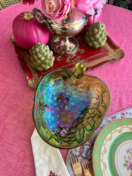 Vintage Serving Bowl, Indiana Glass, Fruit Bowl, Grapevine Pattern, Carnival Glass