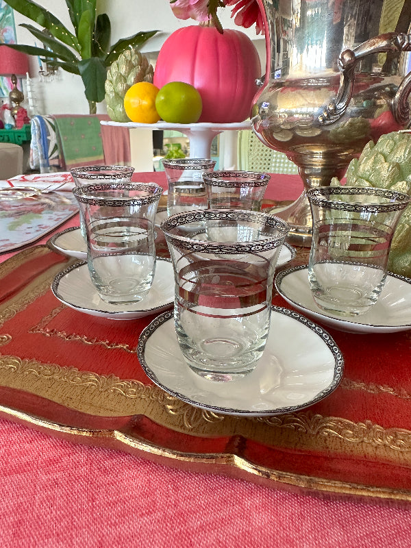 Glass cups & saucers (2)