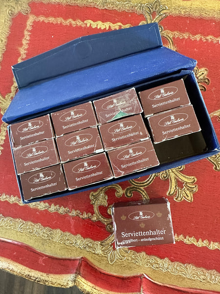 Vintage Place Card Holders, German, Apple shaped, Silverplate, Set of 12, Original box