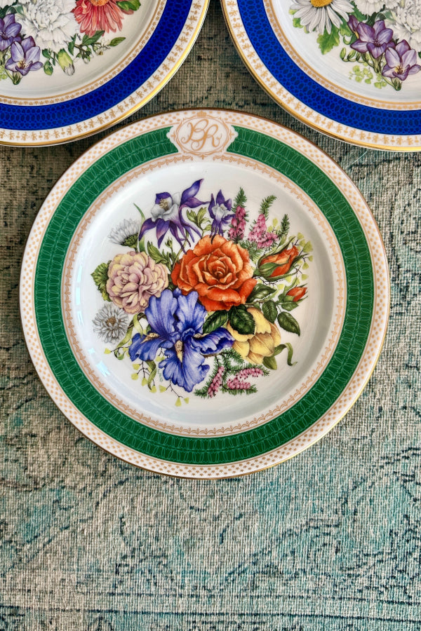 Vintage Floral Dutch Dinner Plates, EACH SOLD SEPARATELY 3 available, 2 Blue Rimmed Floral, ! Green Rimmed Floral