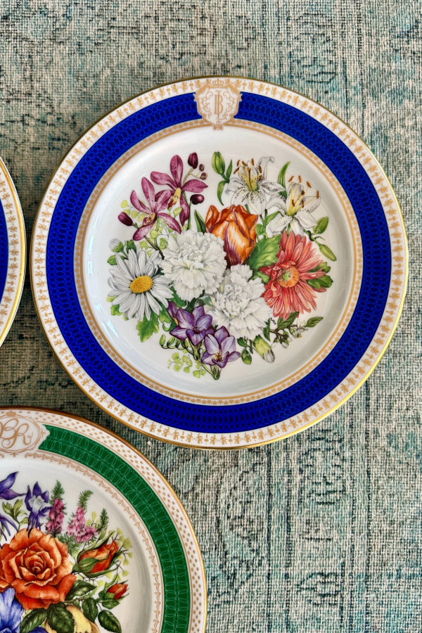 Vintage Floral Dutch Dinner Plates, EACH SOLD SEPARATELY 3 available, 2 Blue Rimmed Floral, ! Green Rimmed Floral