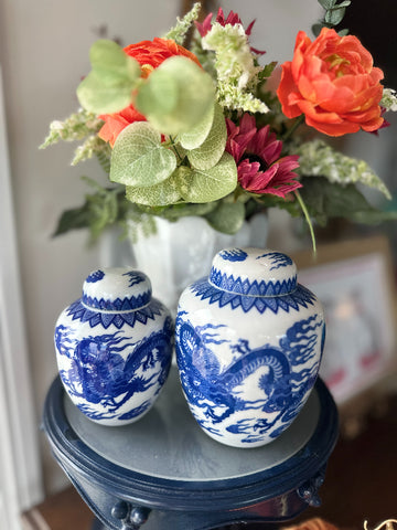 Vintage Ginger Jars, Blue and White,Chinoiserie,  Dragon Motif, Japan, EACH SOLD SEPARATELY