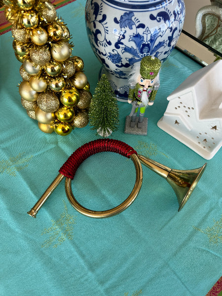 Vintage Brass Horn with Red Cording Accent