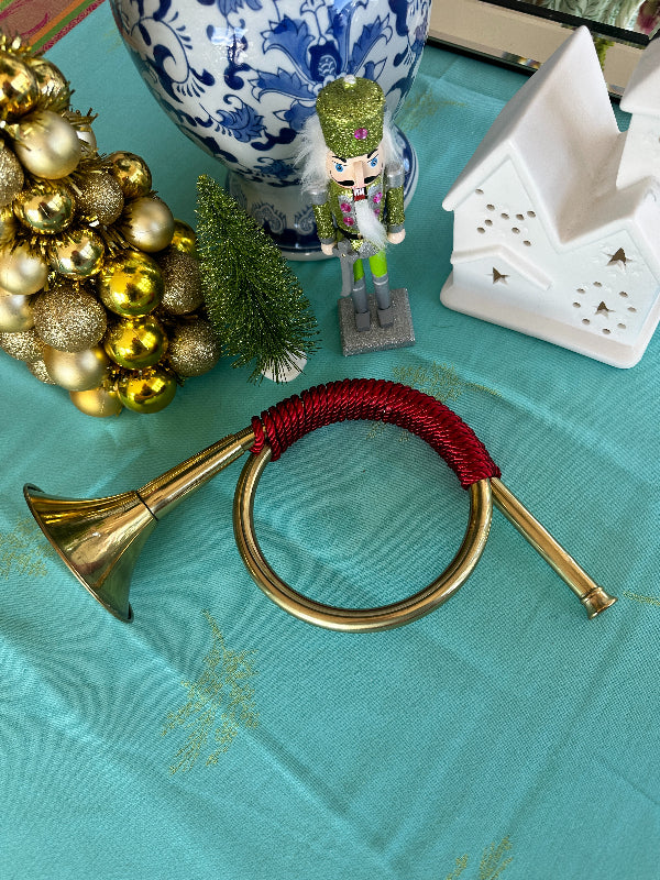 Vintage Brass Horn with Red Cording Accent