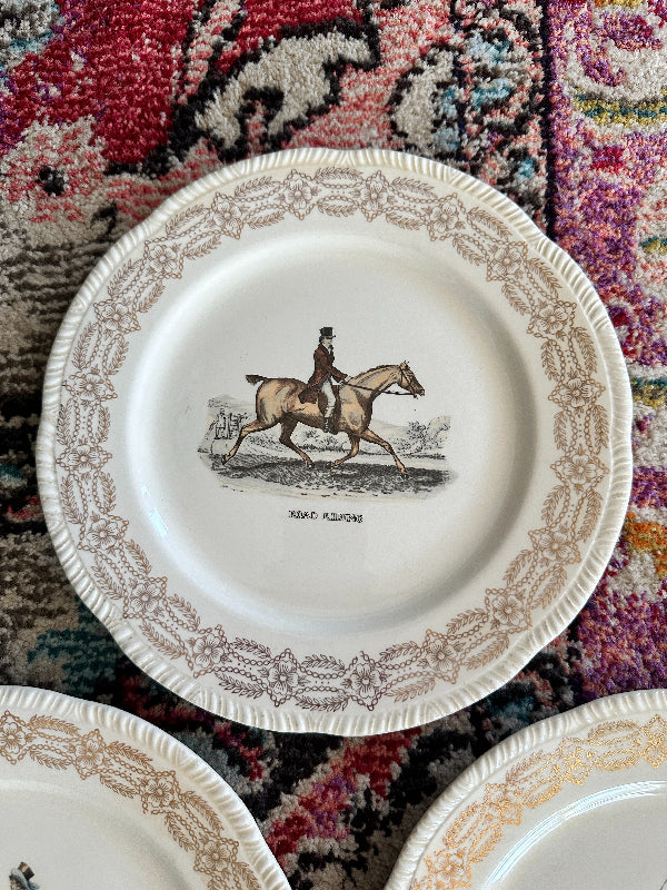 Vintage Dinner Plate, Horse Riding Motif - Leaping, Trot, Road Riding