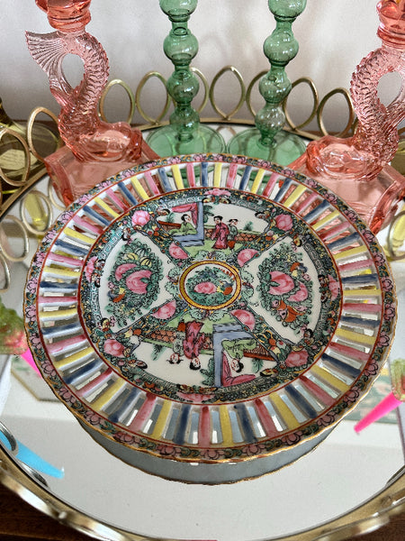 Vintage Plate, Famille Rose Medallion, Reticulated , 2 Available