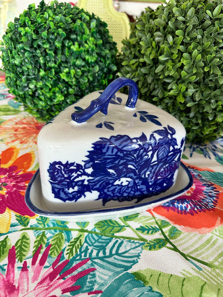 Vintage Cheese Dome, Blue and White Chinoiserie