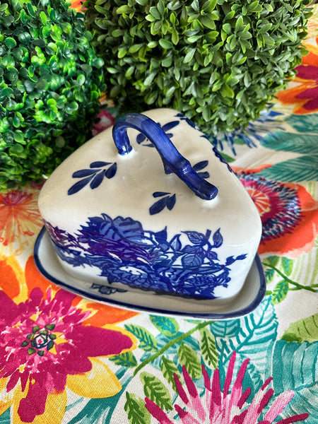 Vintage Cheese Dome, Blue and White Chinoiserie