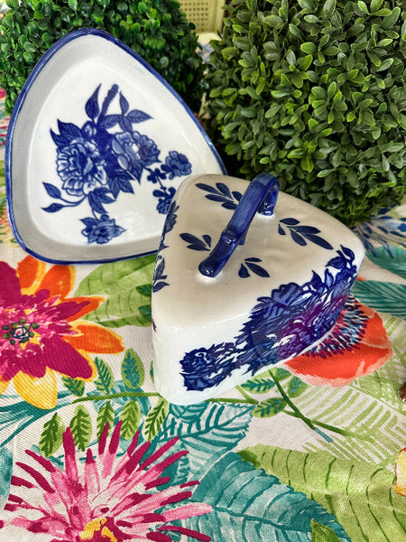 Vintage Cheese Dome, Blue and White Chinoiserie