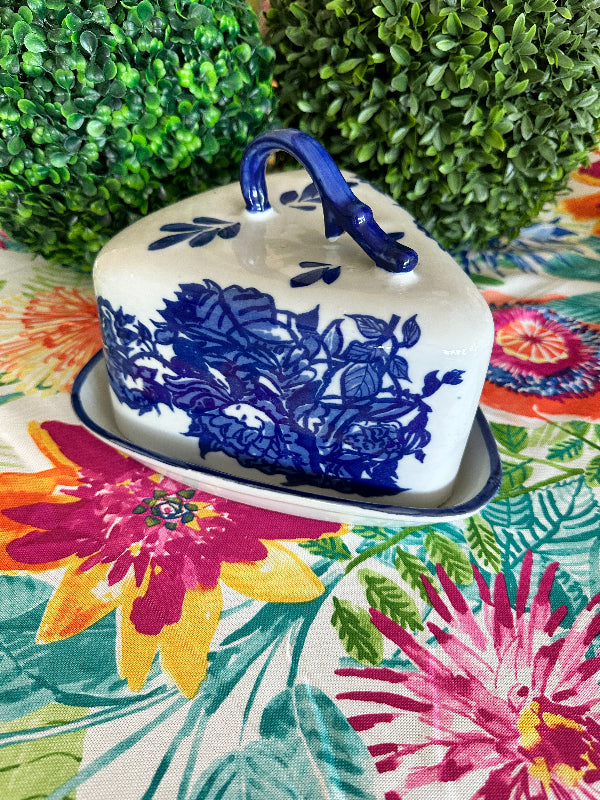 Vintage Cheese Dome, Blue and White Chinoiserie
