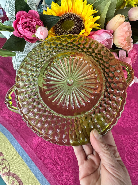 Vintage Relish Candy Dish Indiana Glass Honeycomb Pattern Avocado Green