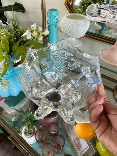 Antique glass bowls, Northwood Inverted Fan and Feather White Opalescent Footed Card Receiver