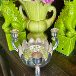 Vintage Flower Frog in silverplate styled on a table