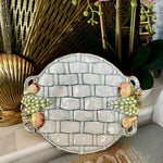 Vintage Italian Platter - Ceramic basketweave and fruit motif in a pale blue hue styled on a plate stand