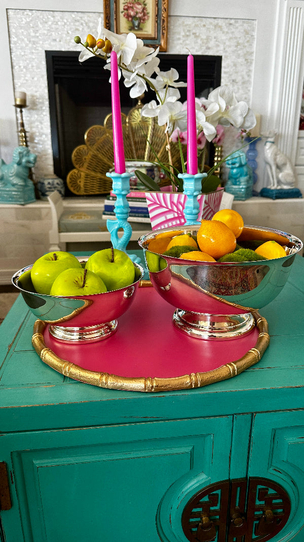 Vintage Revere Bowl - Silverplate bowls filled with fruit in 2 different sizes styled on a table