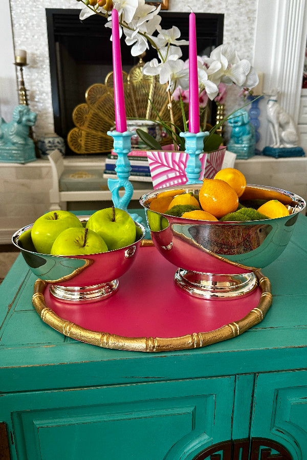 Vintage Revere Bowl - Silverplate bowls filled with fruit in 2 different sizes styled on a table