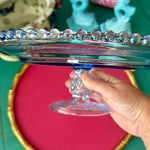 cake stand blue glass hobnail detail