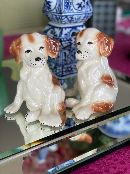 Vintage Pair of cream and brown dog figurines