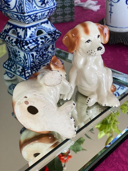 Vintage Pair of cream and brown dog figurines