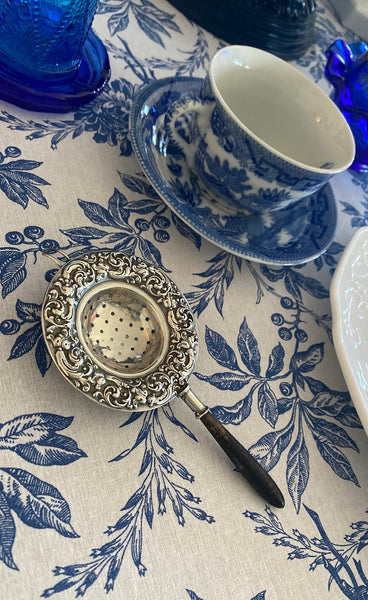 Sterling Silver Scrolled Tea Strainer with Wooden Handle