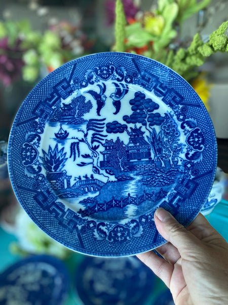 Vintage Blue Willow Dessert Plates -Chinoiserie, Japan, Set of 5
