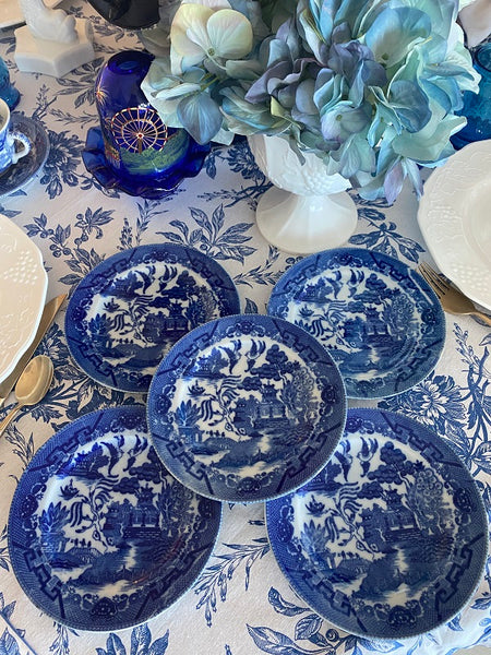 Vintage Blue Willow Dessert Plates -Chinoiserie, Japan, Set of 5