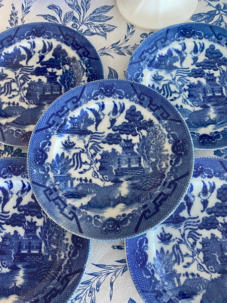 Vintage Blue Willow Dessert Plates -Chinoiserie, Japan, Set of 5