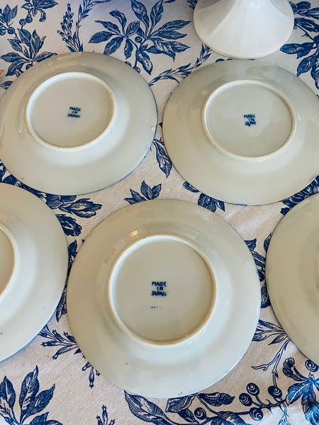 Vintage Blue Willow Dessert Plates -Chinoiserie, Japan, Set of 5