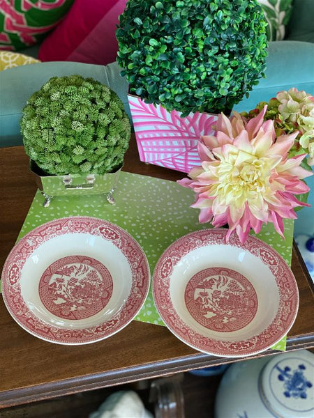 Pair Pink and White Willow Ware Royal China bowls