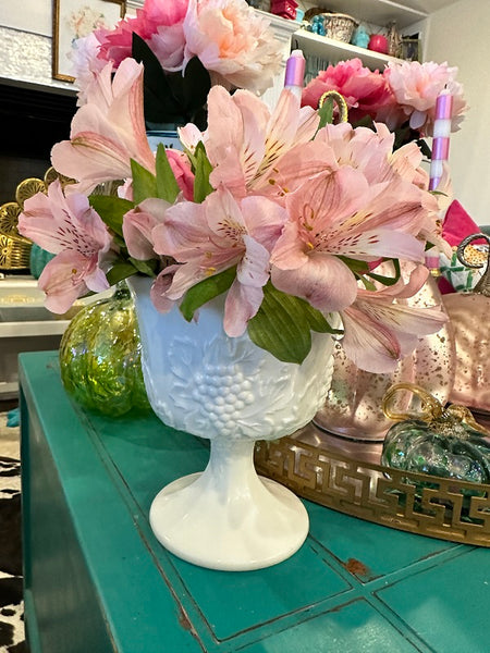 Vintage Vase, MilkGlass, Grapevine, Pedestal  - 2 available
