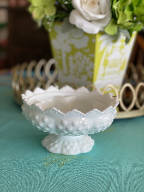 Milk Glass Hobnail Flower Frog