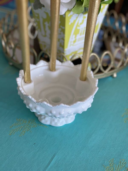 Milk Glass Hobnail Flower Frog