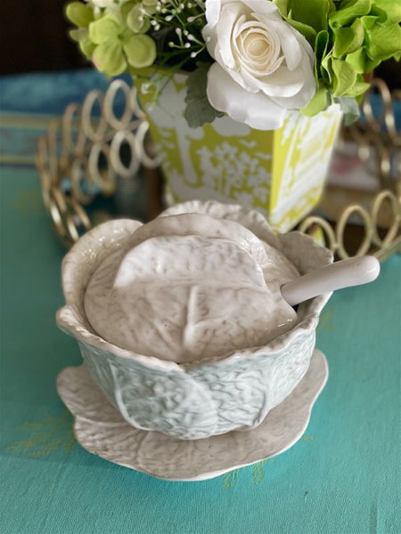 Pinheiro Bordallo White cabbage leaf 4 piece soup tureen set