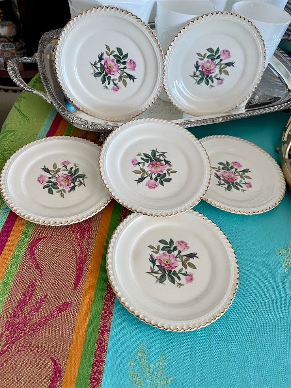 Set of 6 Harker Pottery co. 22 kt gold dessert plates-victorian company started in 1840 - Antique *