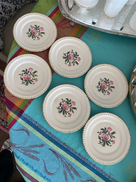 Set of 6 Harker Pottery co. 22 kt gold dessert plates-victorian company started in 1840 - Antique *