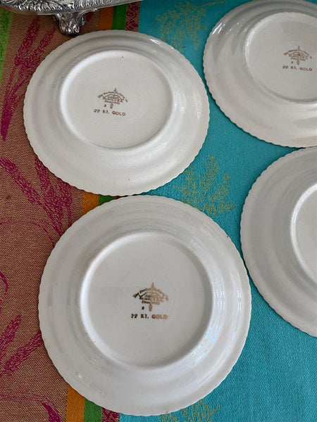 Set of 6 Harker Pottery co. 22 kt gold dessert plates-victorian company started in 1840 - Antique *