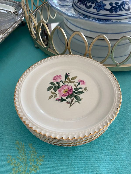 Set of 6 Harker Pottery co. 22 kt gold dessert plates-victorian company started in 1840 - Antique *