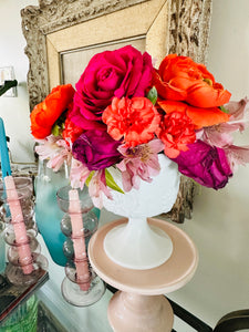 Vintage Vase, MilkGlass, Grapevine, Pedestal  - 2 available