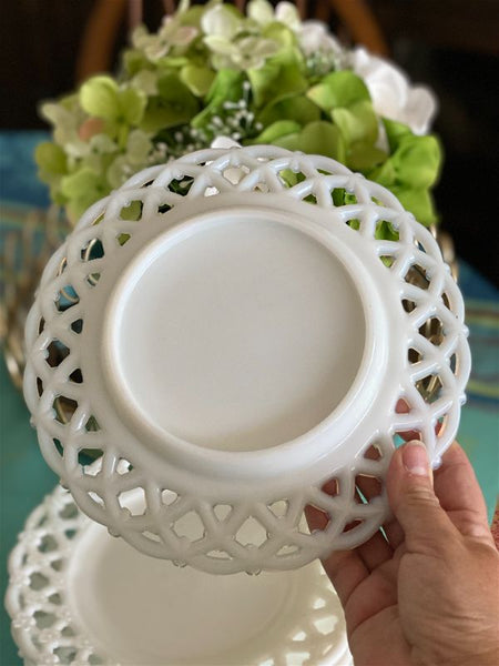 Set of 7 Milk glass Flower and Lace edge plates
