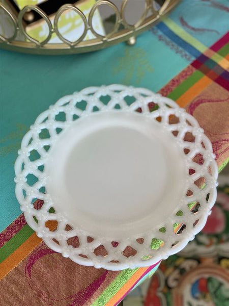 Set of 7 Milk glass Flower and Lace edge plates